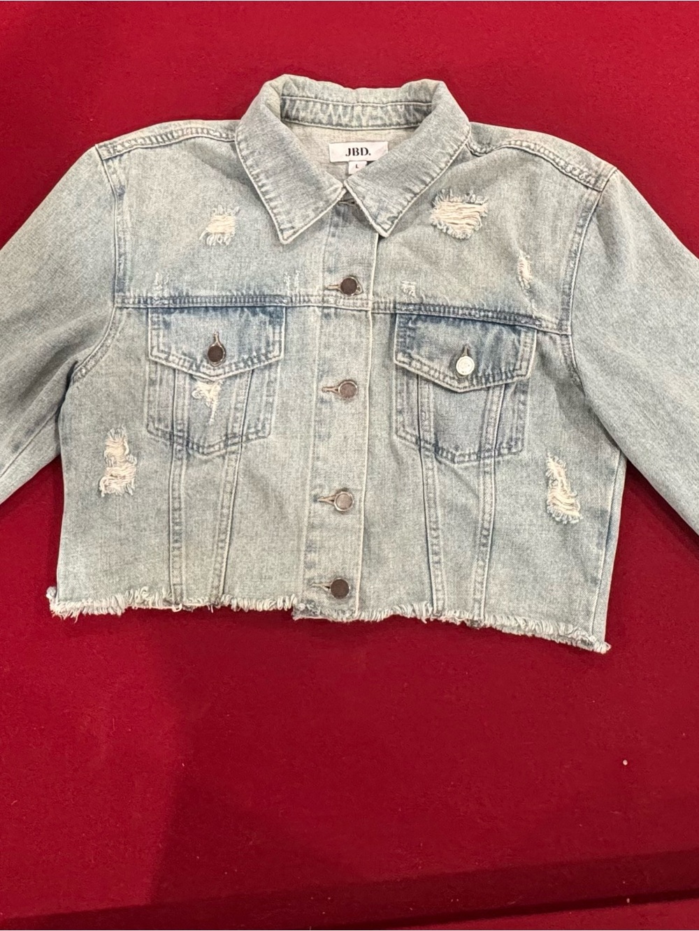 JBD Light Wash Distressed Cropped Denim Jacket - Light Blue